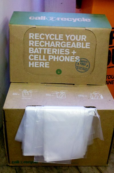 Cardboard recycling station box for rechargeable batteries and cell phones